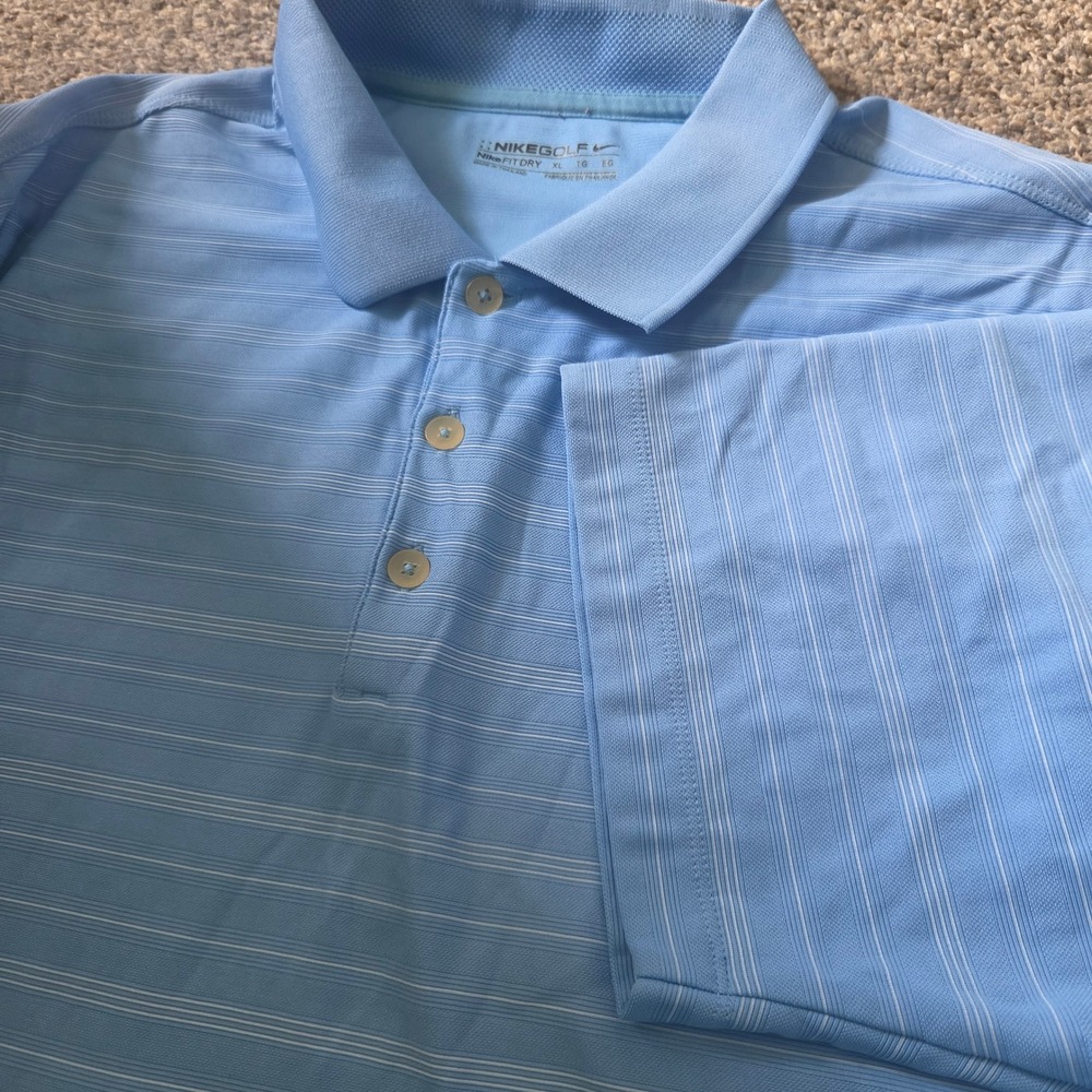 Nike Golf Fit Dry Polo Shirt Mens XL Blue Striped Short Sleeve Performance Top